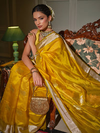 Nandini - Marigold Yellow Chanderi Pattu Silk Handloom Saree