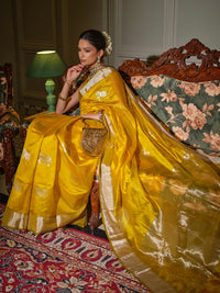 Nandini - Marigold Yellow Chanderi Pattu Silk Handloom Saree