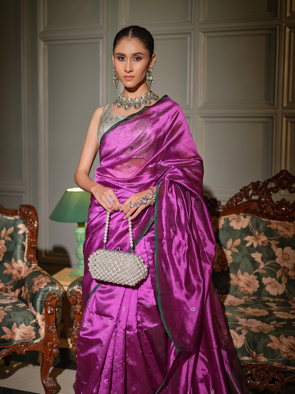 Manika - Regal Magenta Chanderi Pattu Silk Handloom Saree