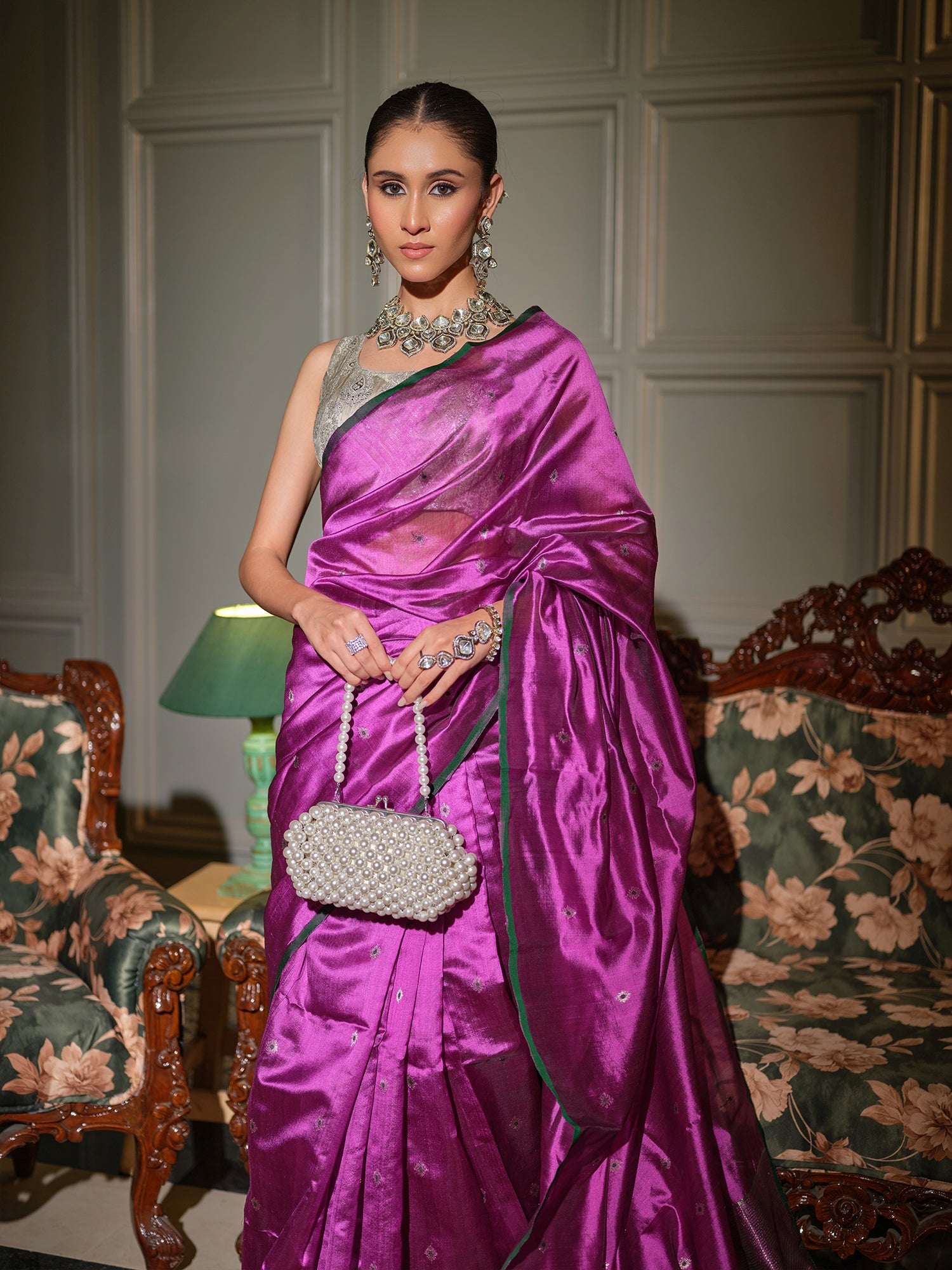 Manika - Regal Magenta Chanderi Pattu Silk Handloom Saree