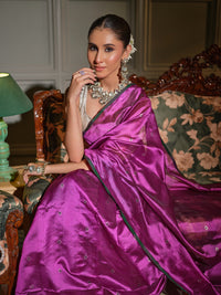 Manika - Regal Magenta Chanderi Pattu Silk Handloom Saree