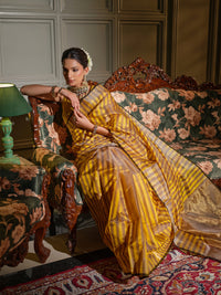 Manisha - Striped Yellow & Grey Chanderi Pattu Silk Saree