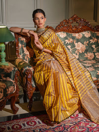 Manisha - Striped Yellow & Grey Chanderi Pattu Silk Saree