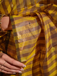 Manisha - Striped Yellow & Grey Chanderi Pattu Silk Saree