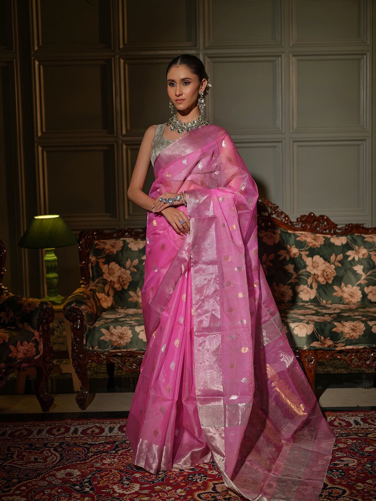 Madhavi - Lotus Pink Chanderi Katan Silk Handloom Saree