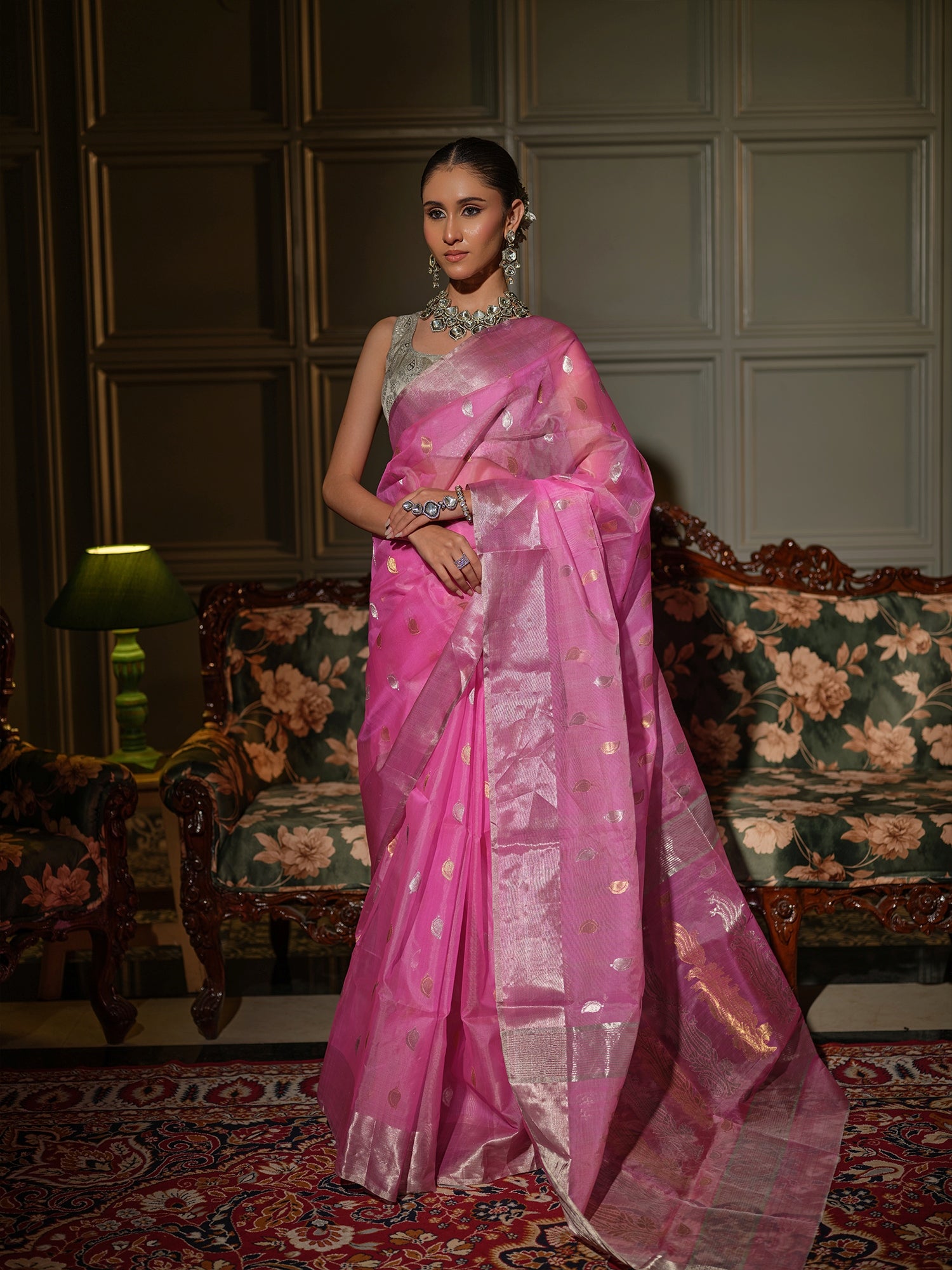 Madhavi - Lotus Pink Chanderi Katan Silk Handloom Saree