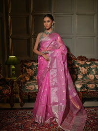Madhavi - Lotus Pink Chanderi Katan Silk Handloom Saree
