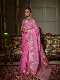 Madhavi - Lotus Pink Chanderi Katan Silk Handloom Saree