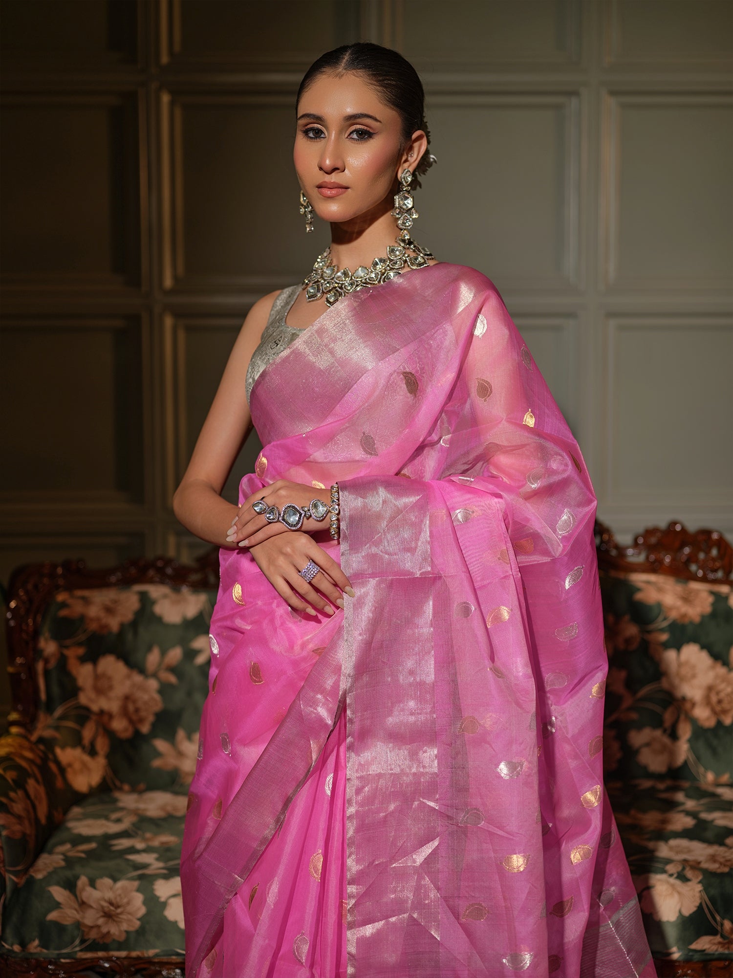 Madhavi - Lotus Pink Chanderi Katan Silk Handloom Saree