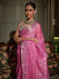 Madhavi - Lotus Pink Chanderi Katan Silk Handloom Saree