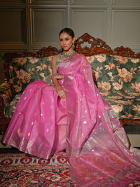 Madhavi - Lotus Pink Chanderi Katan Silk Handloom Saree