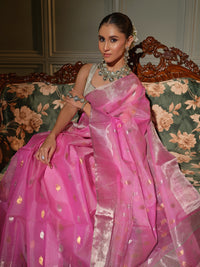 Madhavi - Lotus Pink Chanderi Katan Silk Handloom Saree