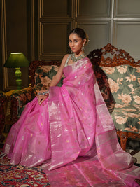 Madhavi - Lotus Pink Chanderi Katan Silk Handloom Saree