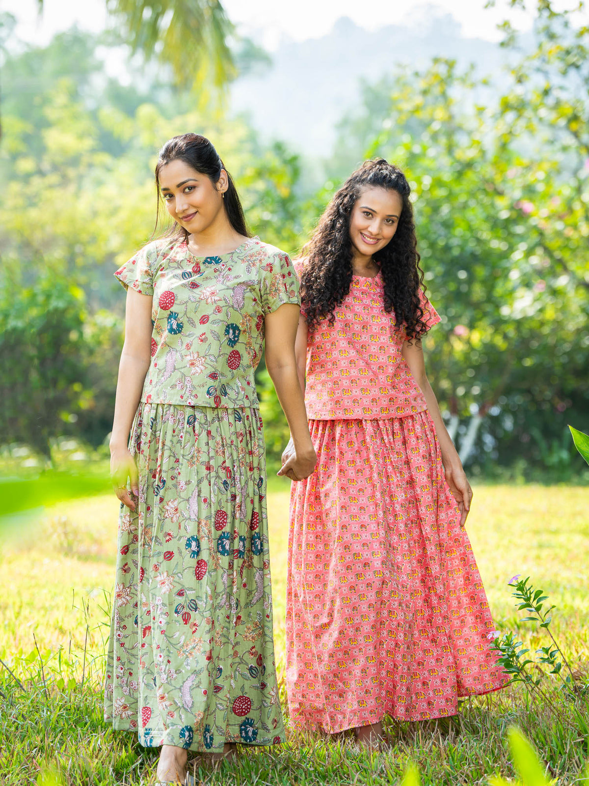 Green with multicoloured flowers