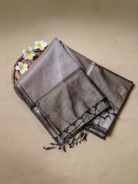 Sage green Maheshwari cotton silk saree with silver zari.