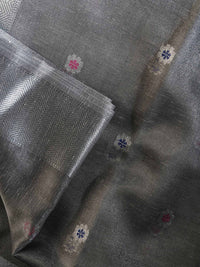 Silver Grey Maheshwari Cotton Silk Saree with Zari