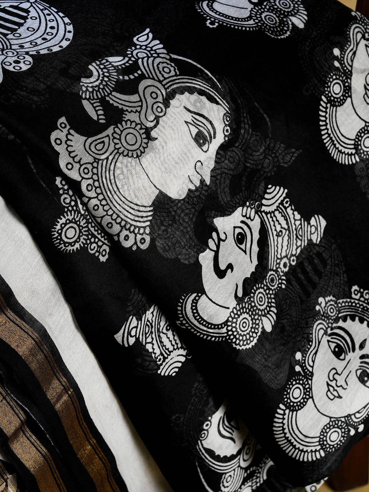 Maheshwari cotton silk saree with mask motif.