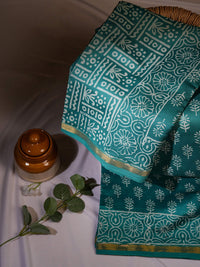 Sea green Maheshwari Dabu print saree