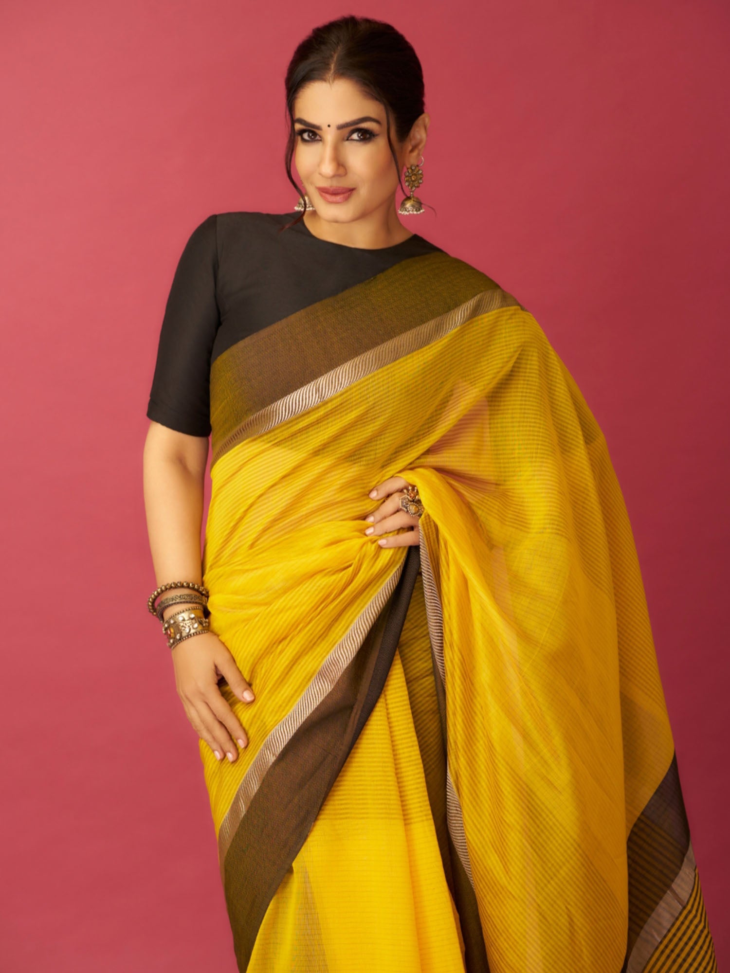 Yellow Maheshwari Cotton Silk Saree with Silver Zari