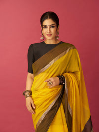 Yellow Maheshwari Cotton Silk Saree with Silver Zari