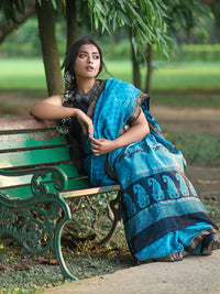 Dark Blue Maheshwari cotton silk saree