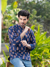 Royal Blue Pattern short kurti full sleeve men