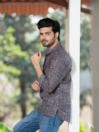 Royal blue with red box pattern full sleeve men’s short kurti