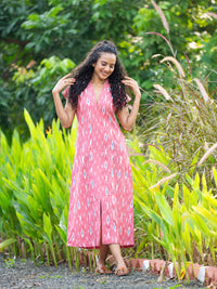 Carrot pink dress ikat design front slit