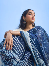 Indigo Maheshwari cotton silk saree.