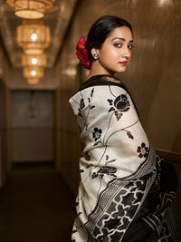 Black & White Maheshwari cotton silk saree