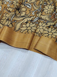 A pure handloom brown pure bangalore silk kalamkari hand painted dupatta by Mrida