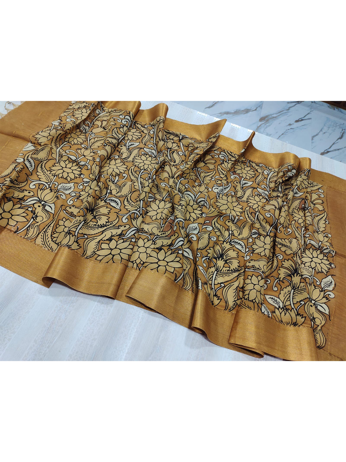 A pure handloom brown pure bangalore silk kalamkari hand painted dupatta by Mrida