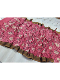 A pure handloom pink pure bangalore silk kalamkari hand painted dupatta by Mrida