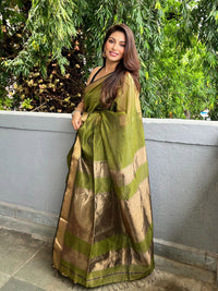 Mehendi green Maheshwari cotton silk saree