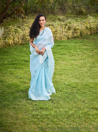 Sky Blue Maheshwari Tissue Cotton Silk everyday wear Saree