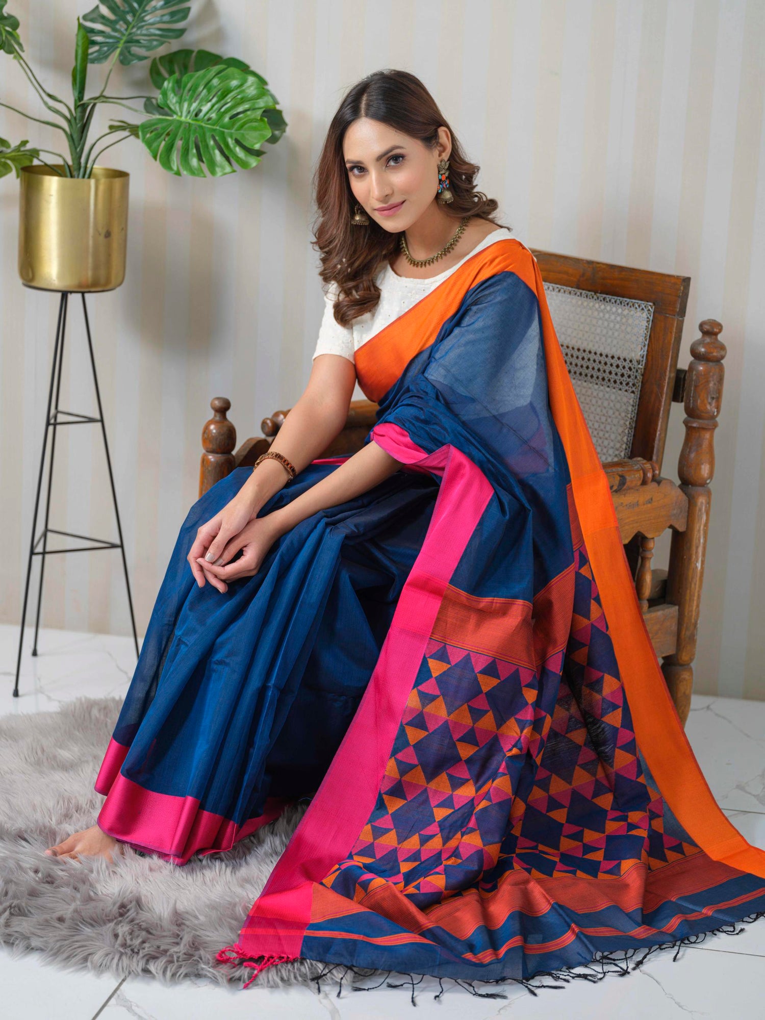 Peacock Blue Cotton Silk Maheshwari Saree, a perfect everyday wear saree by Swara, from Mrida