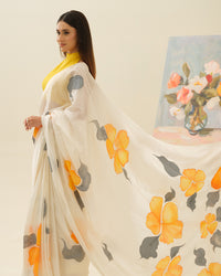 Border detail of the Golden Hibiscus handpainted saree