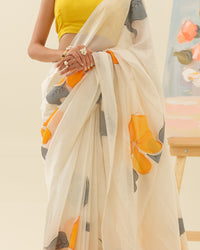 Golden Hibiscus saree styled for festive and daytime occasions