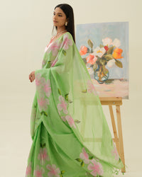 Mangalgiri silk pattu by cotton fabric texture of the Morning Bloom saree