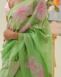 Morning Bloom floral saree styled for daytime celebrations and summer occasions