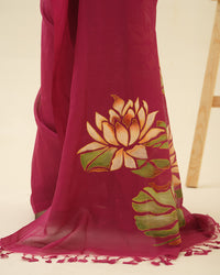 Mangalgiri silk pattu by cotton fabric detail of the Pink Lotus saree
