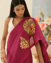 Elegant Pink Lotus handpainted saree by Mrida inspired by the timeless lotus flower