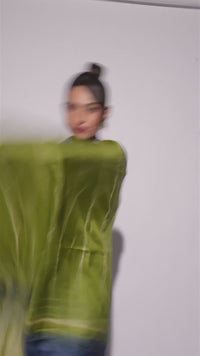 Monsoon Whisper - Olive Green Tussar Kantha Shibori Handloom Saree