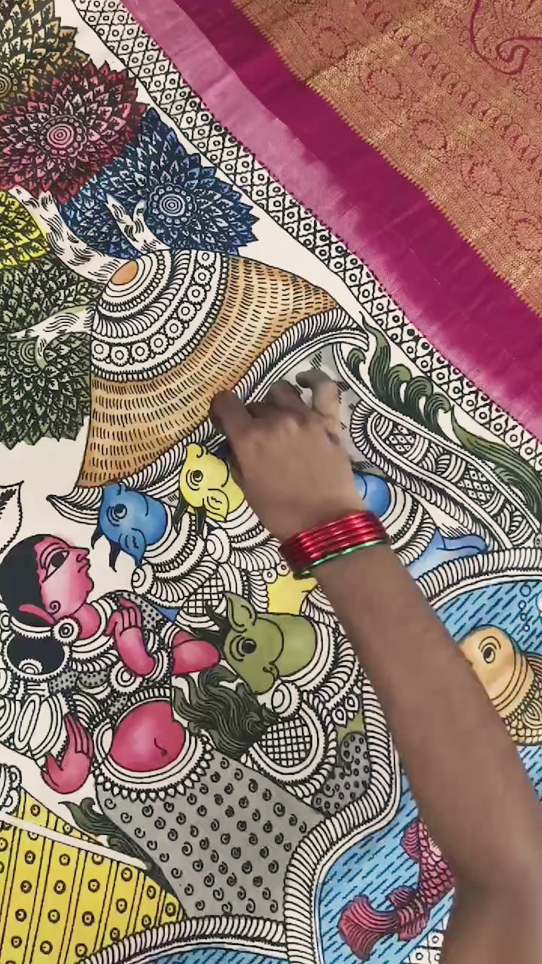 A multicolored hand-painted Kalamkari dupatta from Mrida.