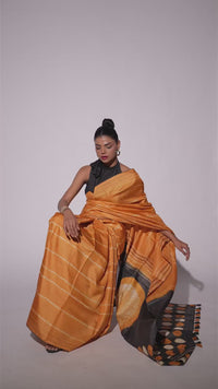 Golden Glow - Mustard Yellow Tussar Kantha Shibori Handloom Saree