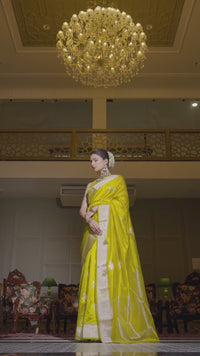 Nandini - Marigold Yellow Chanderi Pattu Silk Handloom Saree