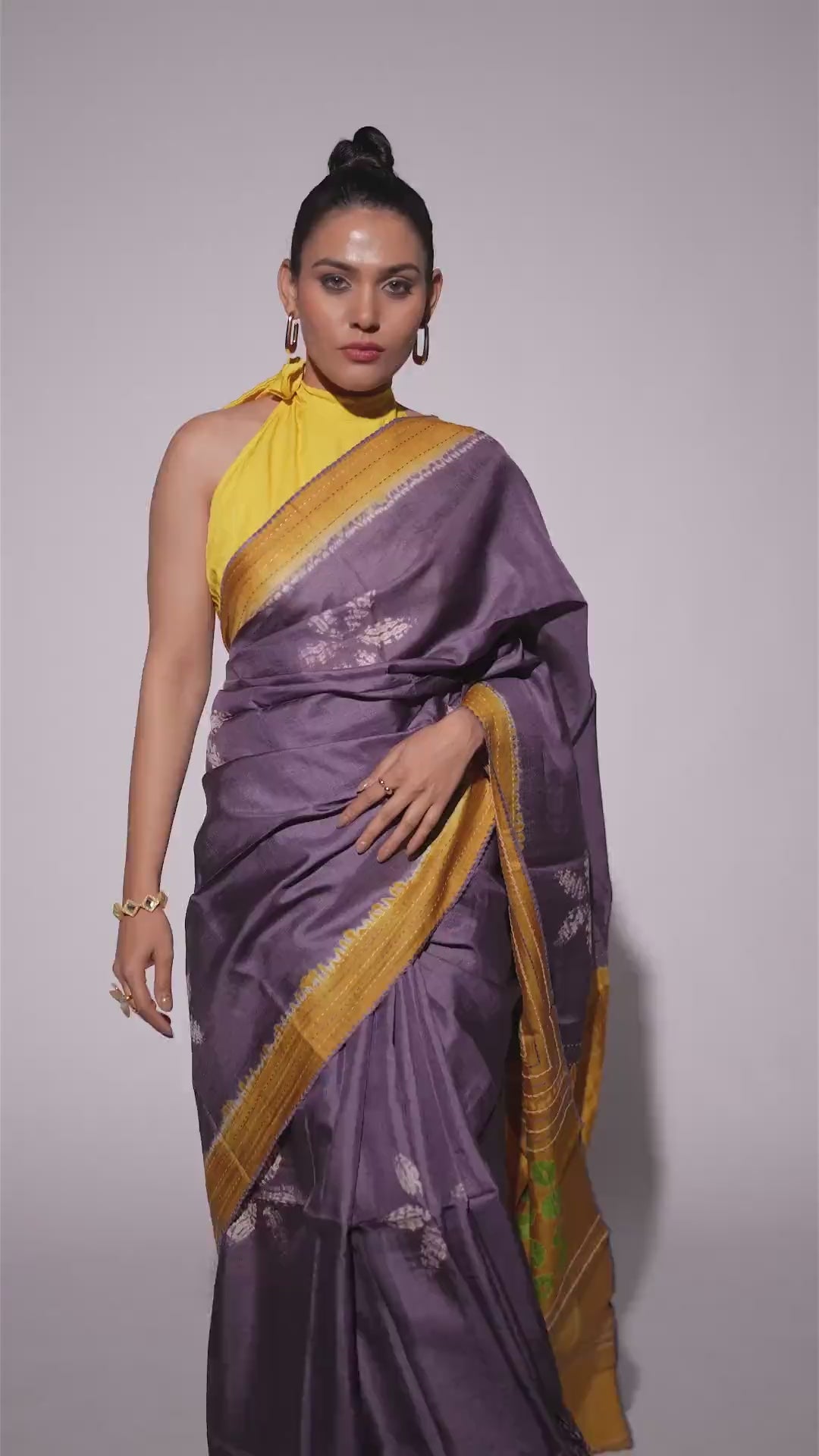 Morning Haze - Lavender Tussar Kantha Shibori Handloom Saree