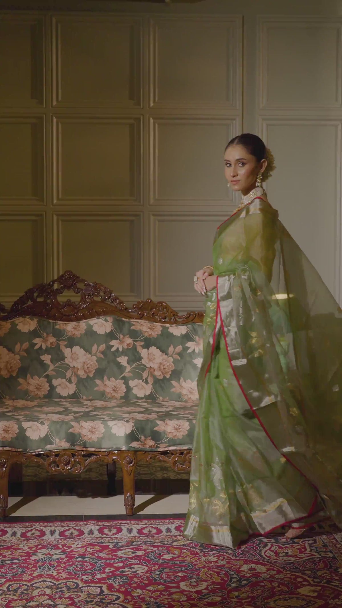 Chitrangada - Sage Green Chanderi Katan Silk Handloom Saree