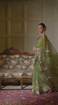 Chitrangada - Sage Green Chanderi Katan Silk Handloom Saree